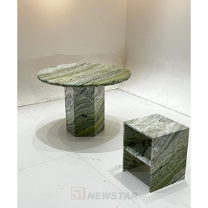 <span class=keywords><strong>Table</strong></span> à manger ronde en marbre Shangrila de qualité supérieure, mobilier en pierre, design de base hexagonale, <span class=keywords><strong>table</strong></span> à manger en marbre vert clair moderne - Product Image 6
