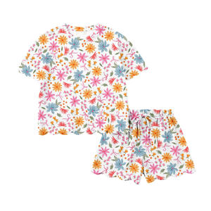GSSO3270 CUSTOM Ensemble de vêtements pour petite fille active avec nœuds colorés et imprimé floral, vente en gros, ensemble à manches courtes pour enfant - Product Image 5