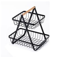 Panier à fruits à 2 niveaux pour comptoir, avec poignée en bois, support de rangement de cuisine, vente en gros