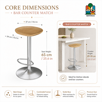 Tabouret de bar moderne en fer forgé avec assise en bois de teck brossé, pied en U, base conique large de 65 cm