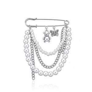 Broche de Moda con Cadena de Perlas y Dije de Mariposa, Aleación de Zinc, Accesorio para Fiesta de Mujer - Product Image 5