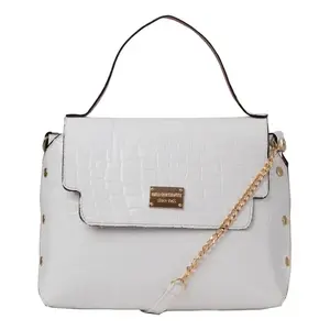 Bolso de Compras para Mujer Fana Jacoba, Color Blanco, con Patrón de Cocodrilo, Tamaño Mediano, Asa Superior, Cierre de Broche, Microfibra Vegana, Cuero Sintético - Product Image 1