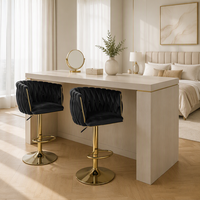 Tabouret de bar de luxe en velours noir plissé, pivotant, hauteur réglable, avec pieds dorés, pour café et restaurant modernes