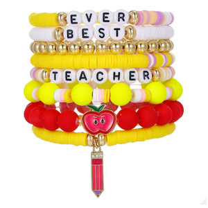 Set de Pulseras de Regalo para Maestras, con Cuentas de Letras y Colgante de Manzana, Joyería de Arcilla Polimérica, Set de Joyería de Moda para Mujer - Product Image 5