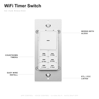 Sakelar Timer Lampu Hitung Mundur WiFi Pintar di Dinding dengan Sertifikasi ETL untuk Kipas Kamar Mandi, Lampu, PC Tahan Api 15A 125V