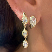 Gemnel Marquise - Pendientes de Plata de Ley 925 con Bisel de Diamantes CZ, Apilables, de Gran Tamaño, Estilo Minimalista, Juego de Joyería