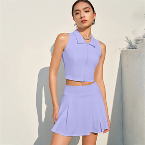 Hoge Kwaliteit Polo Hals Rits Schokbestendige Bh Meisje Mooie Rok Met Zak Shorts Dans Yoga Vrouwen Tenniskleding Set - Product Image 1