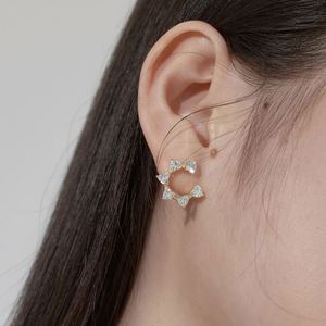 Dylam Fashion Trendy Design Hypoallergenic S925 Silver Geometric Symmetry Heart 0.25ct 5A Zirconia Flower Shape <b>Stud</b> <b>Earrings</b> - Product Image 2