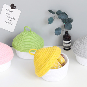 <span class=keywords><strong>Panier</strong></span> de rangement tendance en corde de coton tressée avec couvercle anti-poussière, multi-usage, fait main, <span class=keywords><strong>pour</strong></span> bureau et entrée, <span class=keywords><strong>pour</strong></span> clés et bijoux - Product Image 3
