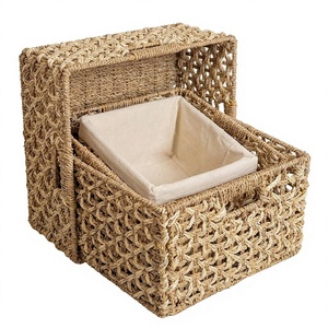 Woven Seagrass Eco-Friendly Storage <b>Basket</b> <b>Square</b> Handmade Organizer for Home Bedroom Nursery Gift - Product Image 3