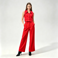 Ensemble 2 pièces pour femme : Gilet sans manches et pantalon large taille haute – Tenue de bureau décontractée sur mesure OEM ODM – Vente en gros immédiate