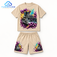 Ensemble deux pièces personnalisé pour homme : T-shirt d'été respirant en mélange de coton imprimé sérigraphié Chrome Armor Bulldozer et short à cordon de serrage