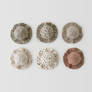 Berretto Floppy per ragazze Vintage a tesa larga ondulato lavorato a maglia con Plaid in cotone stampato a pois per la protezione solare estiva da esterno - Product Image 4