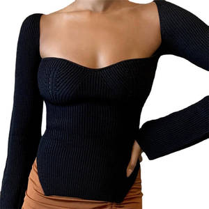 Pulls à col carré fin pour femmes, <span class=keywords><strong>pull</strong></span> tricoté de couleur unie, haut court et confortable, simple et personnalisé, livraison directe, automne - Product Image 3