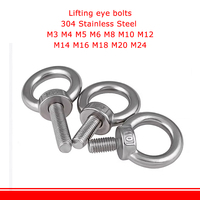 Vis à œil en acier inoxydable DIN580 M14 M16 M18 M20 M24 A2-70, vis d'œil de levage marine SS304 avec trou pour câble et anneau