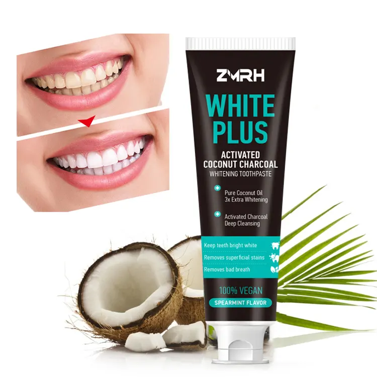 Зубная паста OEM, натуральная зубная паста для веганов, активированный кокосовый уголь, зубная паста для отбеливания зубов