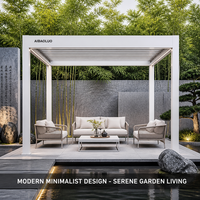 Pérgola Moderna Zen con Techo de Láminas Motorizadas, de Aluminio, para Jardín, Casa de Té, Espacio Privado de Retiro y Meditación