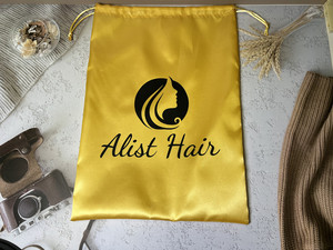 Sacs de rangement pour perruques en satin de soie avec logo personnalisé de haute qualité, vente en gros, emballage recyclable pour mèches de cheveux, noir - Product Image 5