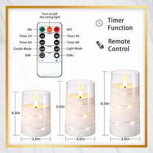 <span class=keywords><strong>Bougie</strong></span> LED sans flamme à piles en acrylique transparent avec télécommande et minuterie, décorée de guirlandes lumineuses étoilées intégrées - Product Image 4