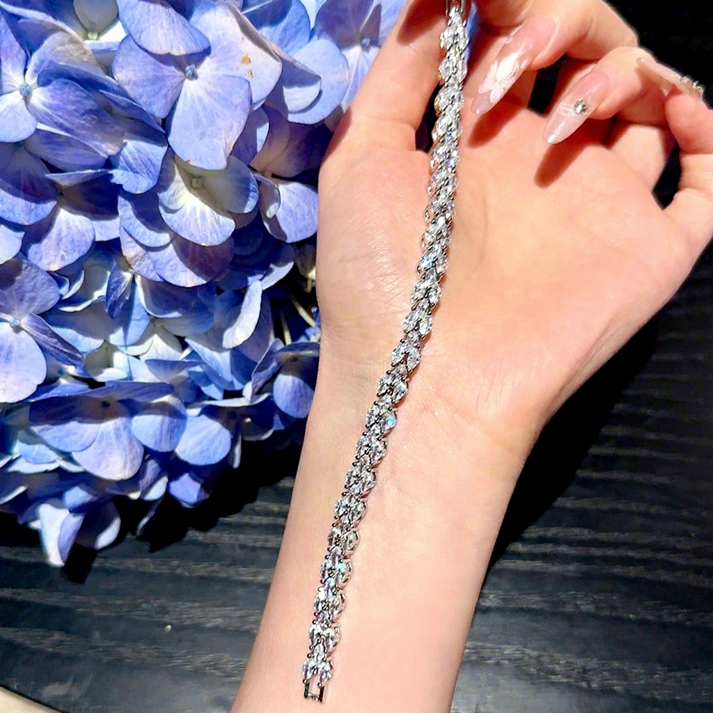 Bracciale in zircone color platino 336nv-s con motivo di spiga di grano e vite