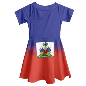 海地海地国旗休闲公主夏装婴儿小女孩o领沙滩太阳裙加4-14岁儿童学步裙 - Product Image 3