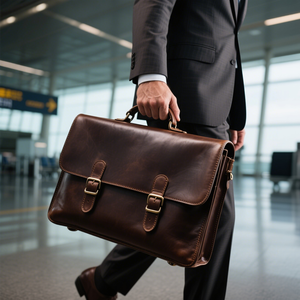 Bolso para ordenador portátil de negocios con estilo personalizado del fabricante, maletín marrón hecho a mano de cuero de grano completo con asa superior reforzada - Product Image 2