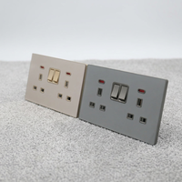 BENDI 13A 220V 2 prises avec interrupteur néon IP22 en verre trempé, commande de lumière murale haute puissance, type 86, panneau ultra-fin décoratif