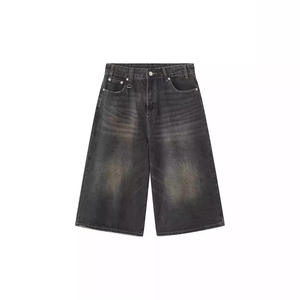 Pantalones Cortos de Mezclilla Casuales para <span class=keywords><strong>Hombre</strong></span>, Estilo Americano, Corte Recto, Pierna Ancha, 7/8, Ajuste Holgado, Diseño Vintage Desgastado - Product Image 4