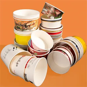 Interlayer Tray Kraft Instant Noodles Yogurt Heatable Paper Bowl Printing Kraft Paper Bowl with Paper Lid