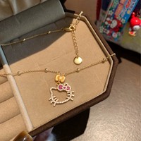 Collar con Colgante de Hello Kitty con Circonita Cúbica Brillante para Mujer, Chapado en Oro, Collar para Clavícula