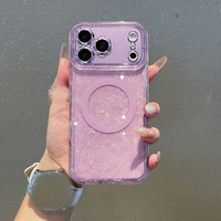 Étui de téléphone magnétique de luxe à texture coquille scintillante couleurs unies pour iPhone 17 16 15 Pro Max, compatible avec la recharge sans fil et antichoc