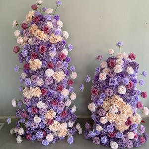 Tour de fleurs artificielles roses et violettes pour gâteau de mariage, arrangement pour centre de table et décoration de fond - Product Image 5