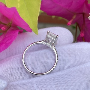 Anillo de Compromiso de Diamante Cultivado en Laboratorio de Joyería de Lujo, Oro Blanco de 14k con Diamante Esmeralda de Laboratorio de 3ct, Anillos de Mujer, Anillo de Bodas - Product Image 4