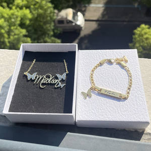 QIUHAN OEM из нержавеющей стали, с кристаллами, бабочками, по индивидуальному заказу, набор украшений для девочек - Product Image 4