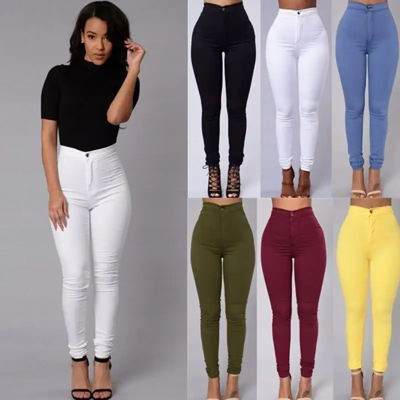 Wholesale Custom Women Stretch High Waist Candy Color Skinny Jeans Denim Pants Trousers Women Pencil Pants