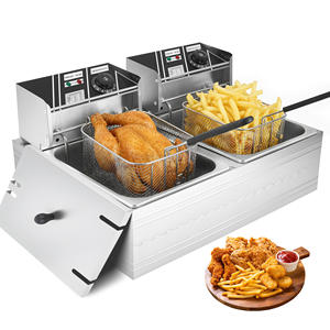 Friteuse électrique professionnelle double cuve 5000W avec 2 paniers en acier inoxydable pour frites, poulet et restauration - Product Image 1