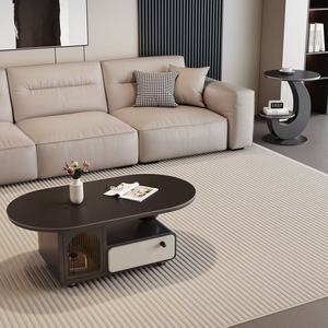 Mesa de centro estilo italiano con superficie ovalada de mármol y cajón de almacenamiento para sala de estar - Product Image 3