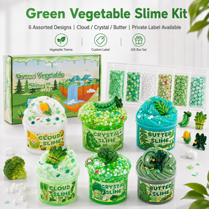 Kit de slime végétal vert en gros, 6 tasses, slime beurre nuage cristallin, jouet sensoriel anti-stress, coffret cadeau personnalisé OEM - Product Image 1