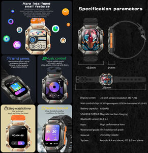 Montre intelligente KR80 écran de 2.0 pouces batterie 650mAh BT boussole d'appel altimètre baromètre traqueur de fitness extérieur IP67 montre intelligente bon marché - Product Image 5