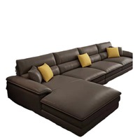 Canapé modulaire en cuir véritable, style nordique simple et moderne, en forme de L, avec chaise longue d'angle, garantie 5 ans pour petit appartement