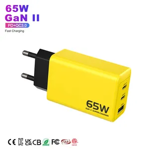 65W Dual Port Type-C PD And USB-A Fast Charger For Laptop And Smart Phone Fast Charge