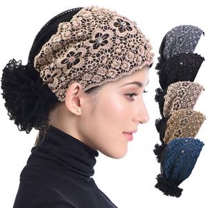 Nuevo Diseño de Turbante Musulmán con Encaje y Flores para Mujer, Hijab Transpirable con Pedrería, Accesorios Multifuncionales para Exteriores - Product Image 1