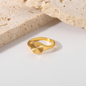 Highly Polished 18K Gold Plated Stainless Steel Finger Rings <strong>Sunshine</strong> Round Shape Jewelry for Women and Girls Fashionable <strong>Gift</strong> - Product Image 2