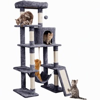 Arbre à chat multi-niveaux de grande taille pour chats d'intérieur, tour à chat avec niche, hamac, planche à gratter inclinée et poteau en sisal