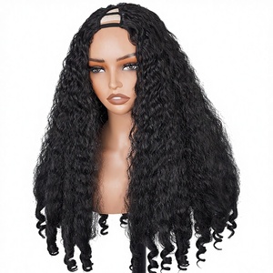 Perruque Afro Bouclée Frisée PREMPO, Partie en <span class=keywords><strong>V</strong></span>, Densité 180%, Sans Colle, à Clipser, Boucles Volumineuses, pour Femmes Noires, 24 Pouces # 1B) - Product Image 1