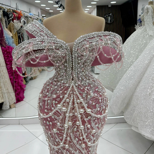 Abito <span class=keywords><strong>da</strong></span> Sera di Lusso Personalizzato in Stile Arabo di Dubai, Rosa, con Perle e Cristalli, Pizzo 3D, per Matrimoni e Feste - Product Image 2