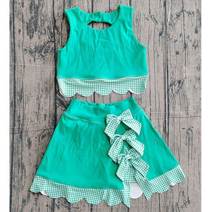 Pre-ordenar (MOQ 5) Vestido de algodón orgánico suave con estampado de vieiras verde para niños, ropa deportiva al por mayor para Halloween - Product Image 5