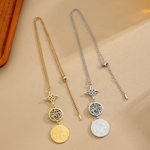 Collier Yiwu Aceon en acier inoxydable avec breloques découpées : Nœud Celtique, Croix, Trois Nœuds, Nœud de <span class=keywords><strong>Sorcière</strong></span>, Cube de Metatron, Saint Benoît - Product Image 3