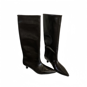 Botas Altas de Tacón Bajo con Punta en Pico, de Charol Rojo Oscuro, Estilo Otoño/Invierno, para Mujer, Nueva Colección en Oferta - Product Image 5
