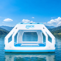 Catamaran gonflable commercial avec île-bar flottante pour la location en milieu de plage ou de parc aquatique
